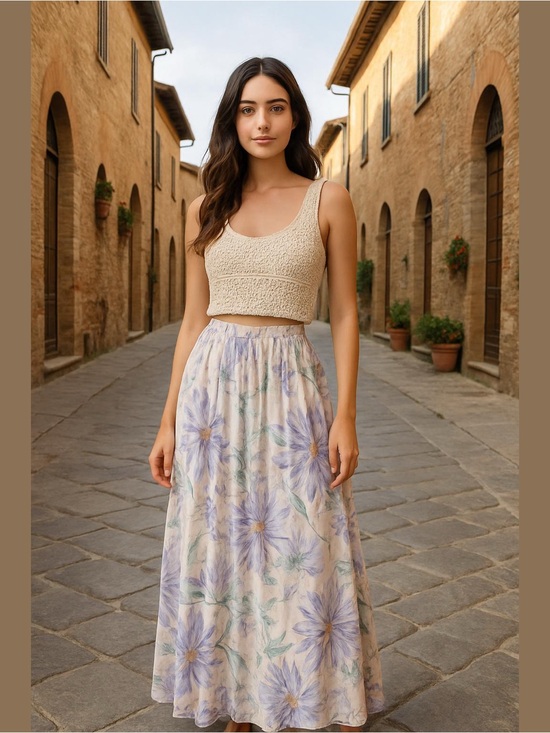Jaclyn Smith Dresses & Skirts - Floral A-Line Maxi Skirt in Lavender Cream
